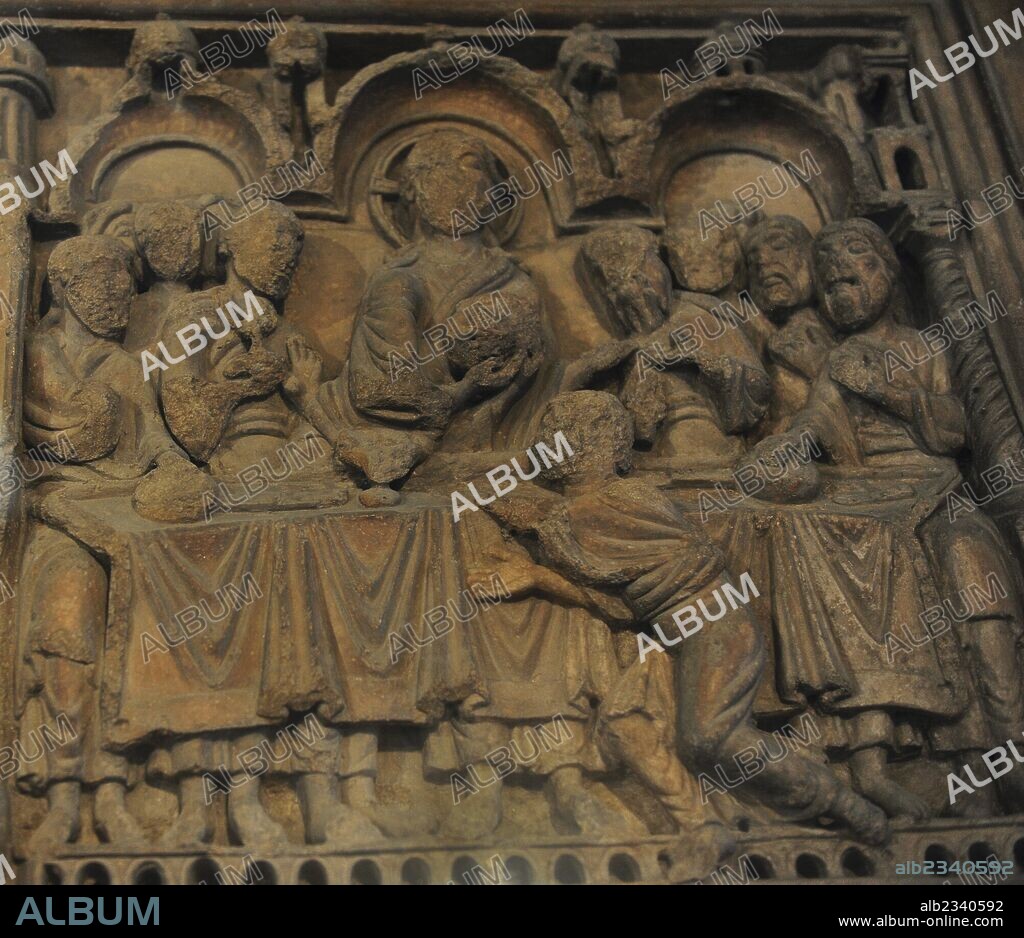 Church of the Holy Sepulchre. Medieval. Lintels. Reliefs. 12th century. Last Supper. Rockefeller Archaeological Museum. Jerusalem. Israel.