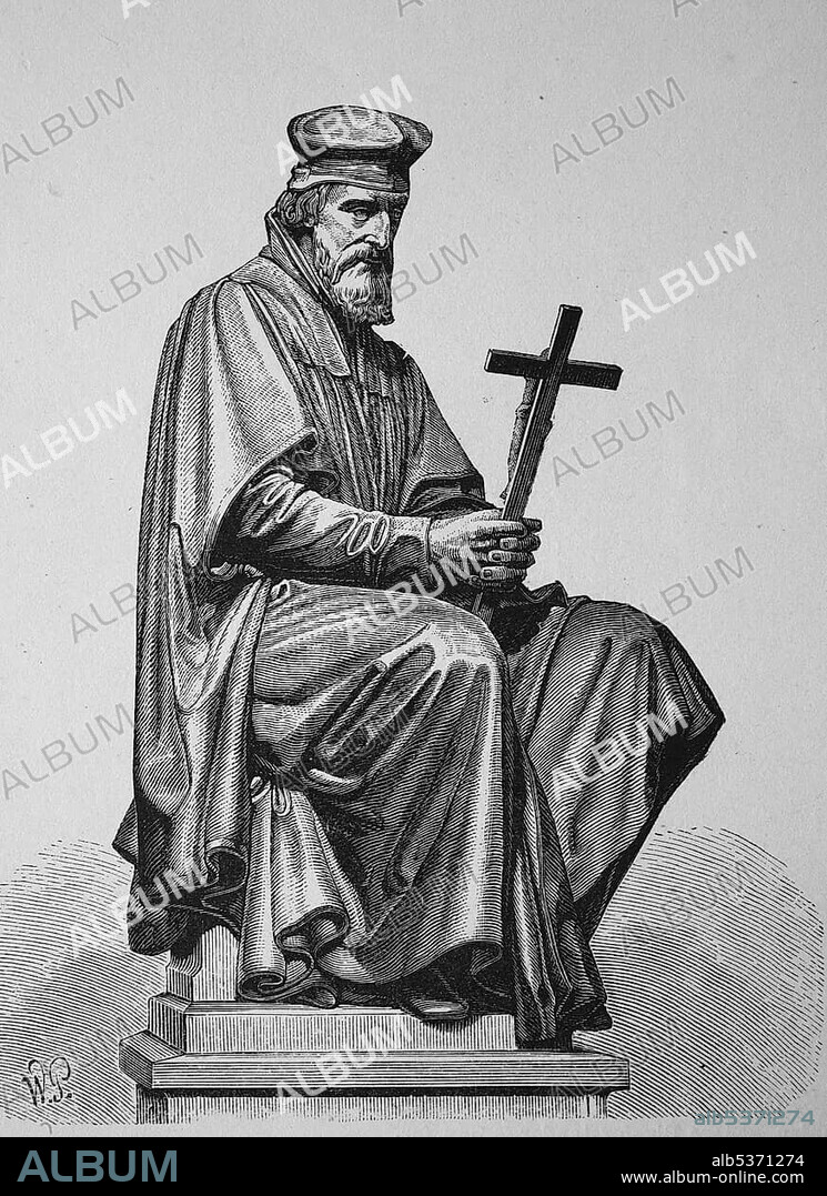 Jan Hus, John Huss, 1369 - 1415, Christian reformer, founder of the Hussite Church, woodcut from 1880.