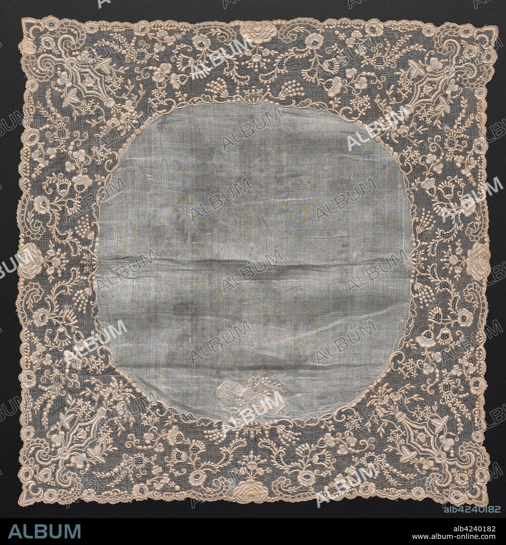 Handkerchief, early 1800s. France, early 19th century. Embroidery: linen; overall: 48.2 x 48.8 cm (19 x 19 3/16 in.).