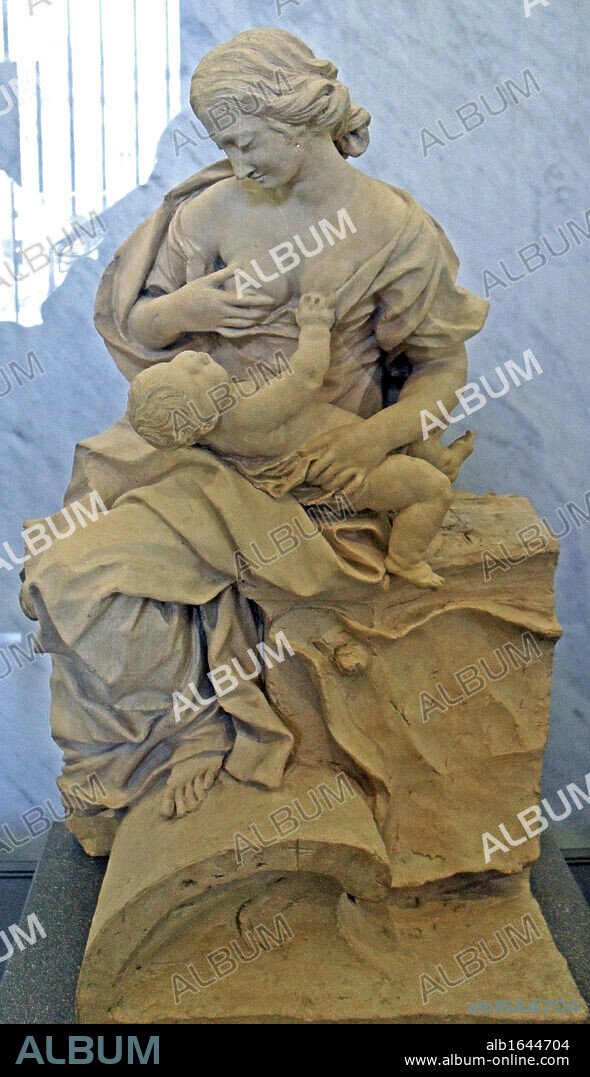 Giuseppe Mazzuoli, Volterra, 1644 - Rome, 1725. 'Charity' Terracotta sculpture.