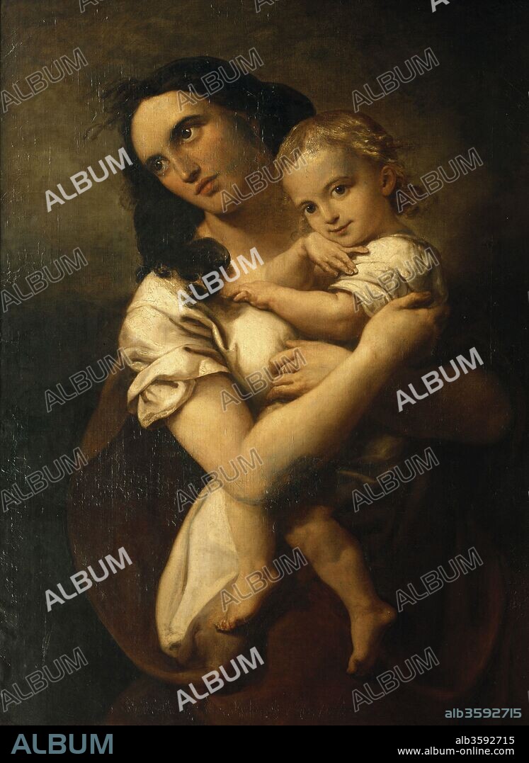 WILHELM HENSEL. Portrait of the composer Fanny Hensel née Mendelssohn (1805-1847) with Son Sebastian.