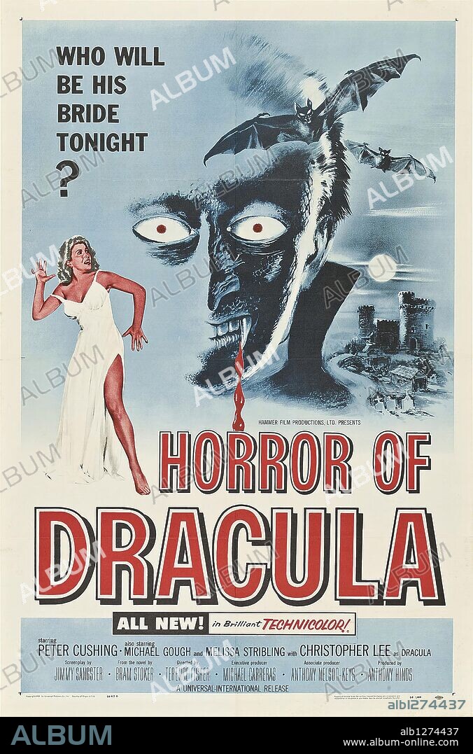 Poster of DRACULA, 1958, directed by TERENCE FISHER. Copyright HAMMER FILM PRODUCTIONS.