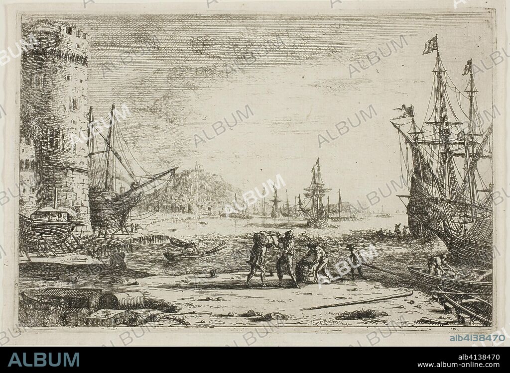 Harbor with a Large Tower. Claude Lorrain; French, 1600-1682. Date: 1636-1646. Dimensions: 128 × 189 mm (image); 130 × 192 mm (plate); 138 × 200 mm (sheet). Etching on ivory laid paper. Origin: France.