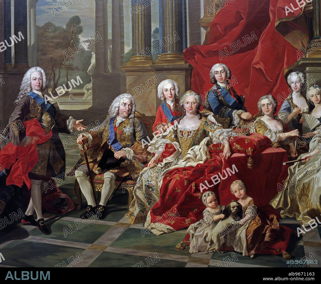 LOUIS-MICHEL VAN LOO. FELIPE V. REY DE ESPAÃA. 1638-1746. " LA FAMILIA DE FELIPE V " . OLEO DE LOUIS MICHEL. VAN LOO ,1743. , DETALLE . MUSEO DEL PRADO. MADRID.