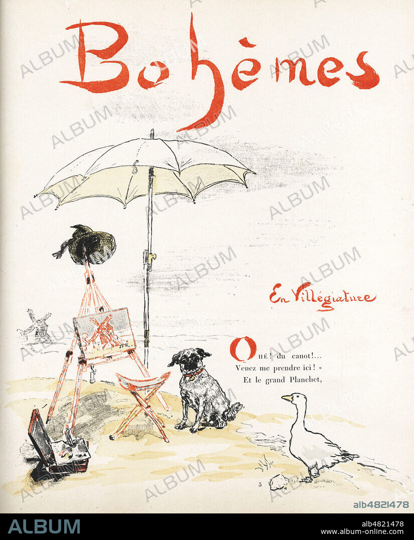 Bohemes en villegiature par Emile ZOLA (1840-1902). Illustration de 1889 par Jean-Francois RAFFAELLI (1850-1924) pour Les types de Paris. Credit : Collection Kharbine-Tapabor.