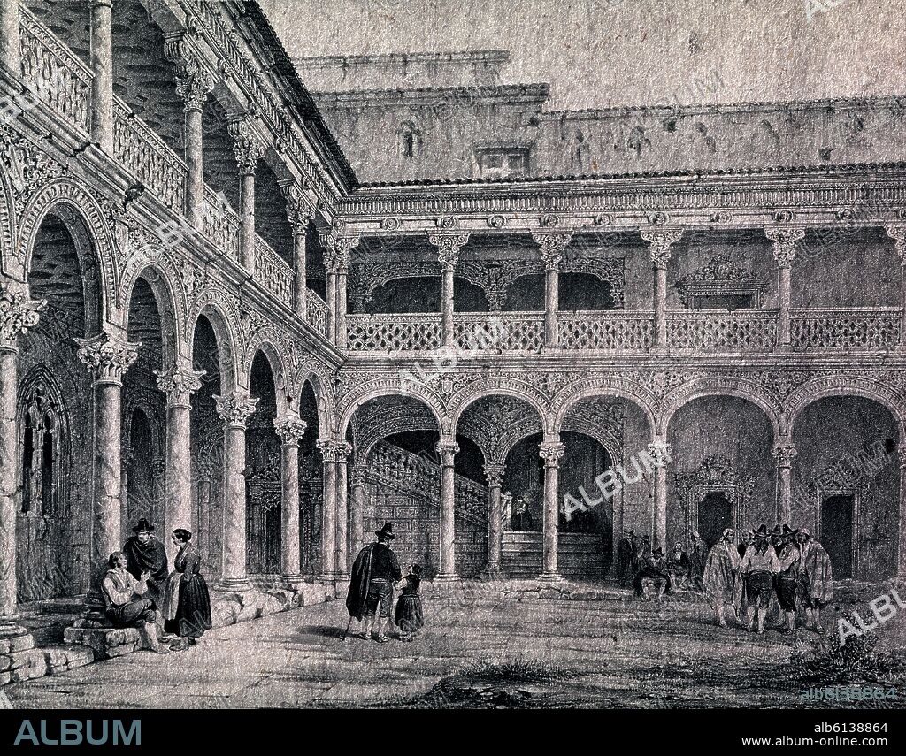 AUTOR LIBRE 01307. GRABADO-PATIO PALACIO ARZOBISPAL ALCALA DE HENARES.