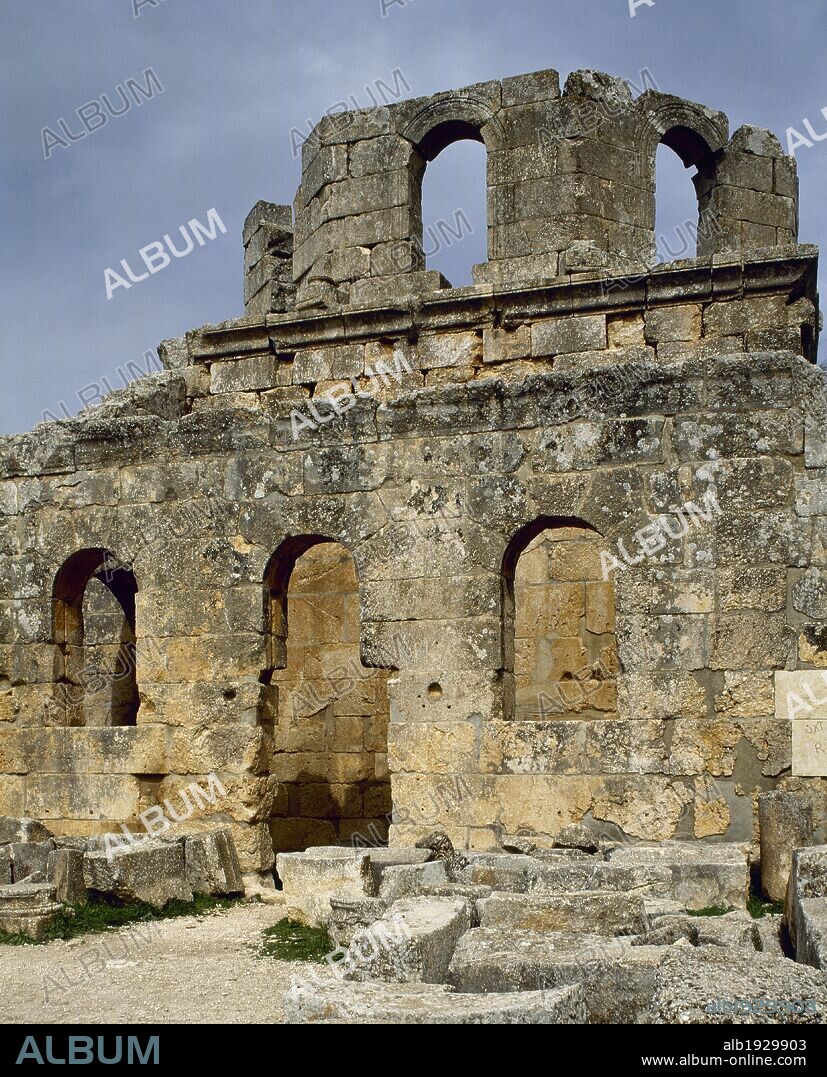 Church of Saint Simeon Stylites. It was built on the site of the pillar of St. Simeon Stylites. Byzantine style. The baptistry. Mount Simeon. Aleppo. Syria. Historical photography (before the Syrian Civil War).