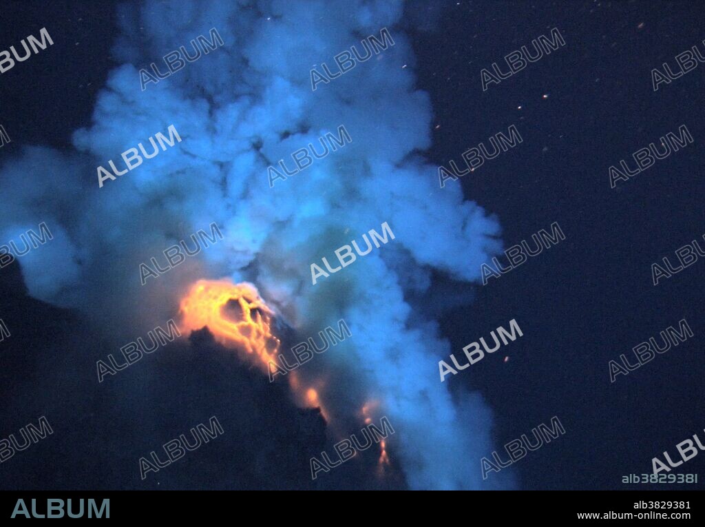 The West Mata volcano was discovered in May 2009 nearly 4,000 feet below the surface of the Pacific Ocean, in an area bounded by Fiji, Tonga and Samoa. It is the deepest erupting volcano discovered to date. Superheated molten lava, about 2,200 degrees Fahrenheit, is about to explode into the water in this image. The area in view is about 6-10 feet across in an eruptive area approximately the length of a football field that runs along the summit of the volcano.
