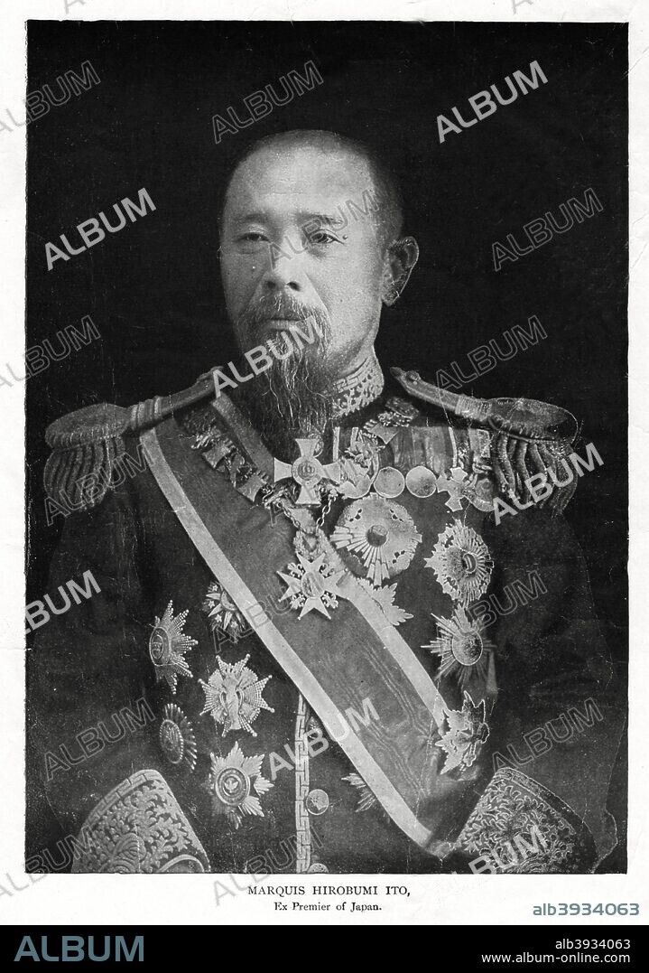 Ito Hirobumi, first Prime Minister of Japan, 1908. Japanese politician Marquis Ito Hirobumi (1841-1909) was educated in Japan and Britain. He served as prime minister four times between 1885 and 1901.