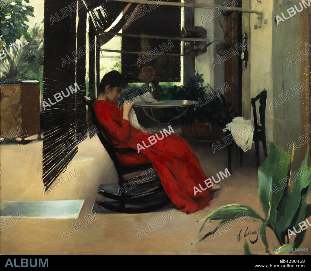 RAMÓN CASAS. "Mujer cosiendo en el Patio", 1889. Oleo sobre lienzo.
