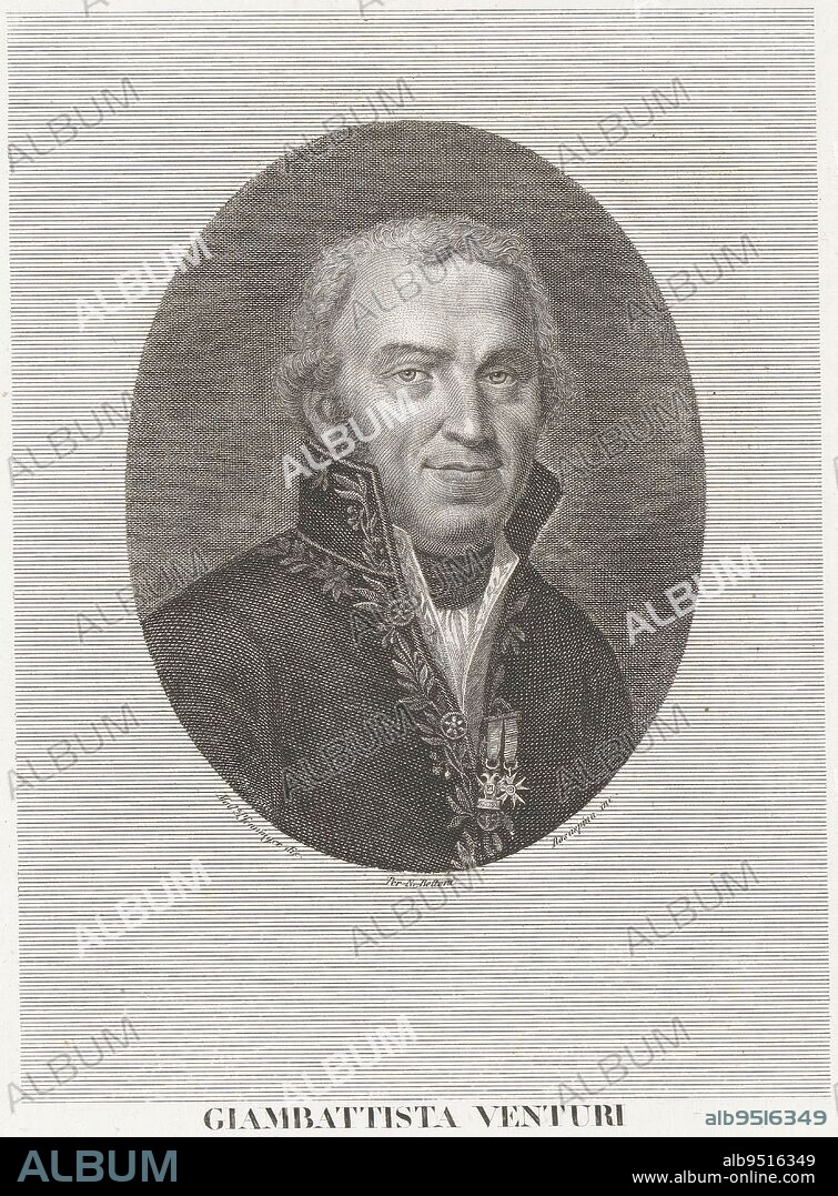 Portrait of physicist Giovanni Battista Venturi, print maker: Francesco Rosaspina, (mentioned on object), intermediary draughtsman: Mad. Pfenninger, (mentioned on object), publisher: Niccolò Bettoni, (mentioned on object), Italy, 1772 - 1841, paper, engraving, h 243 mm - w 189 mm.