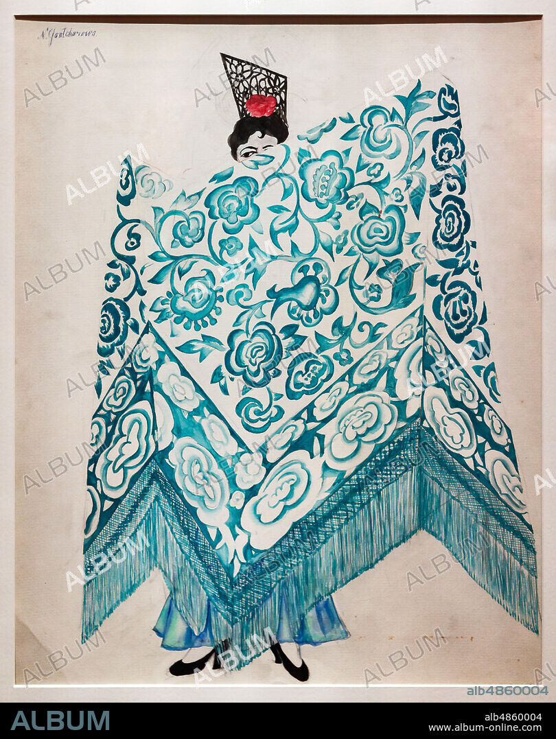 Natalia Goncharova: "Spanish Woman with a Green Shawl", costume design for the ballet "Triana", 1916; gouache and graphite on paper on cardboard.