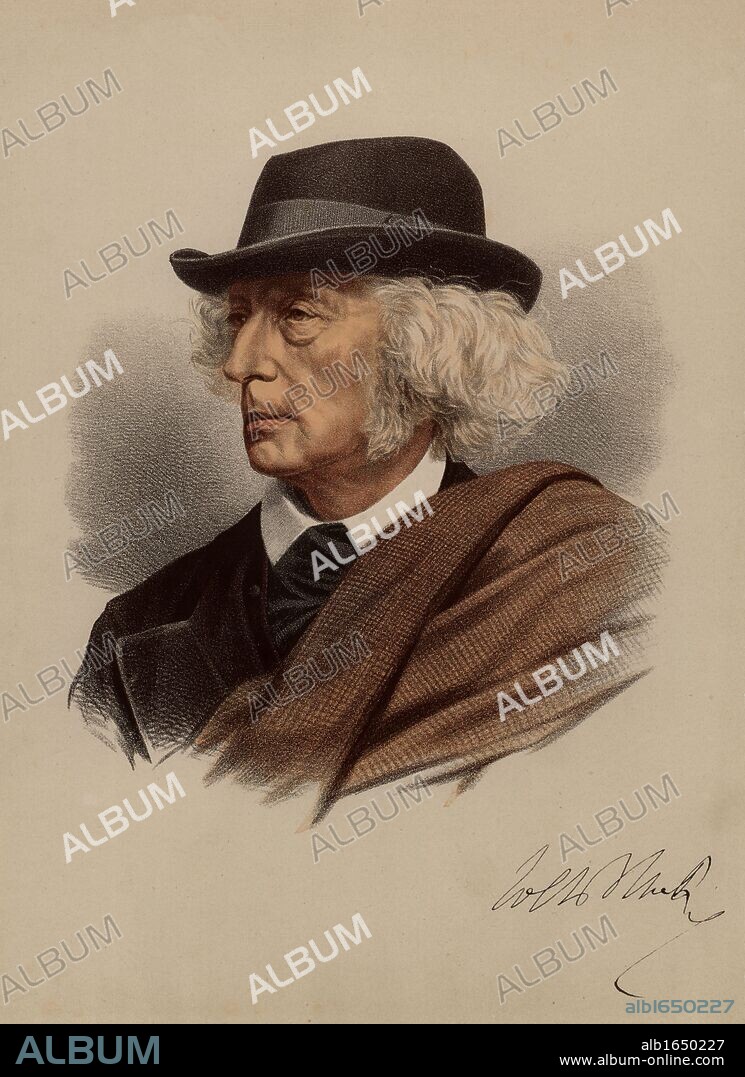 John Stuart Blackie (1809-1905) Scottish classicist and man of letters, born in Glasgow. Professor of Greek at Edinburgh University 1852-1882. Instrumental in the foundation of a Celtic chair at Edinburgh. Politically radical and nationalistic, he was a well-known Edinburgh figure in his broad-brimmed hat and wearing a plaid over his shoulder like a shepherd.  From "The National Portrait Gallery" (London, c1880). Tinted lithograph. (Photo by: Universal History Archive/UIG via Getty Images).