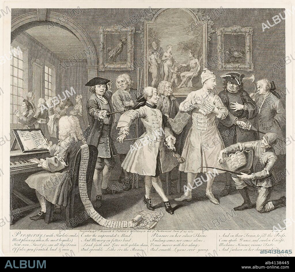 Plate Two, from A Rake's Progress. William Hogarth; English, 1697-1764. Date: 1735. Dimensions: 312 × 388 mm (image); 352 × 410 mm (plate); 493 × 605 mm (sheet). Etching and engraving in black on ivory laid paper. Origin: England.