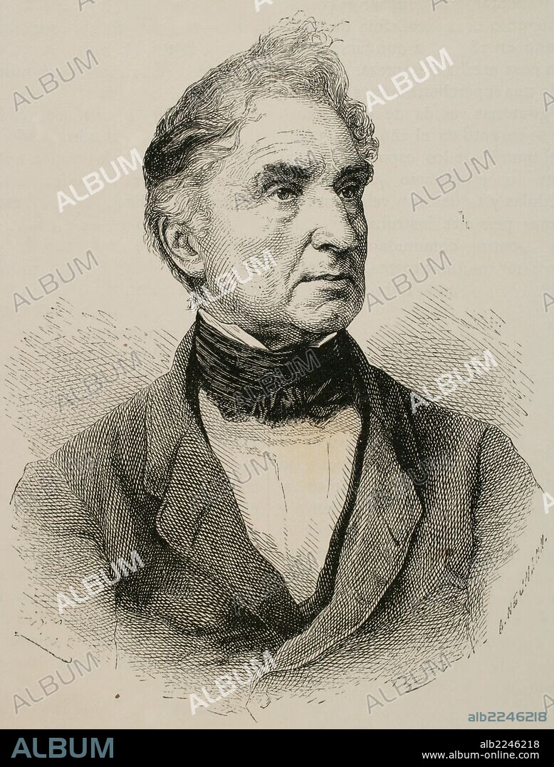 JUSTUS VON LIEBIG (1803-1873). Químico alemán, creador de la cadena carbonada. Grabado de A. Neumann. "Nuestro Siglo", año 1883.