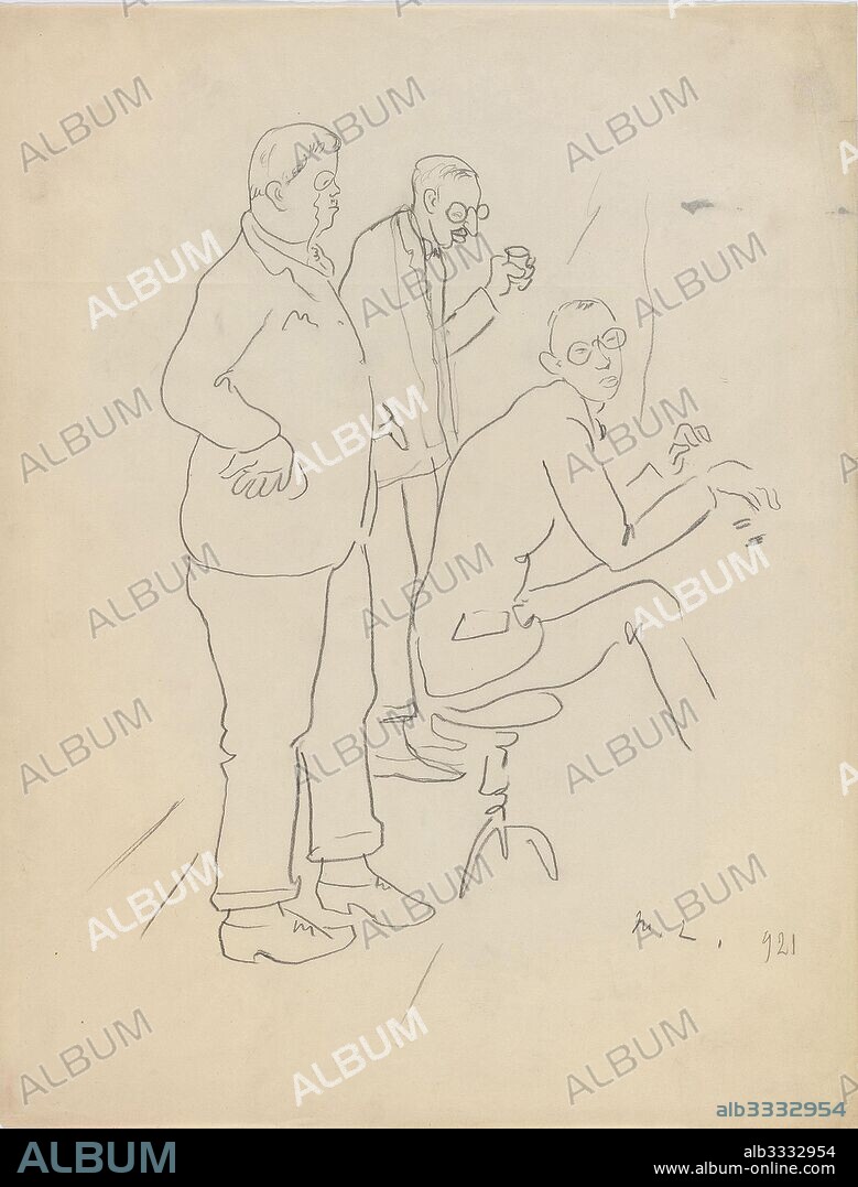 MIKHAIL FYODOROVICH LARIONOV. Portrait of Serge Diaghilev, Igor Stravinsky and Sergey Prokofiev.