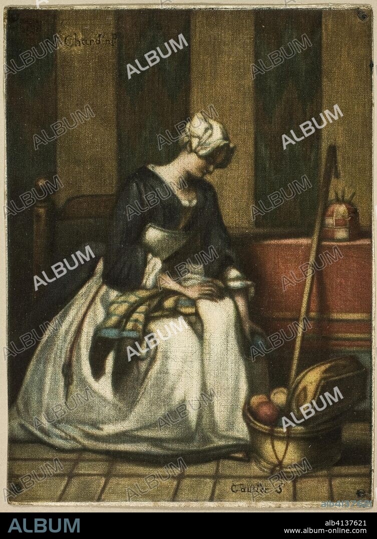 The Tapestry Worker. Jacques Fabien Gautier D'Agoty (French, 1710-1781); after Jean Baptiste Siméon Chardin (French, 1699-1779). Date: 1743. Dimensions: 220 × 160 mm. Color mezzotint from four plates, on cream laid paper. Origin: France.