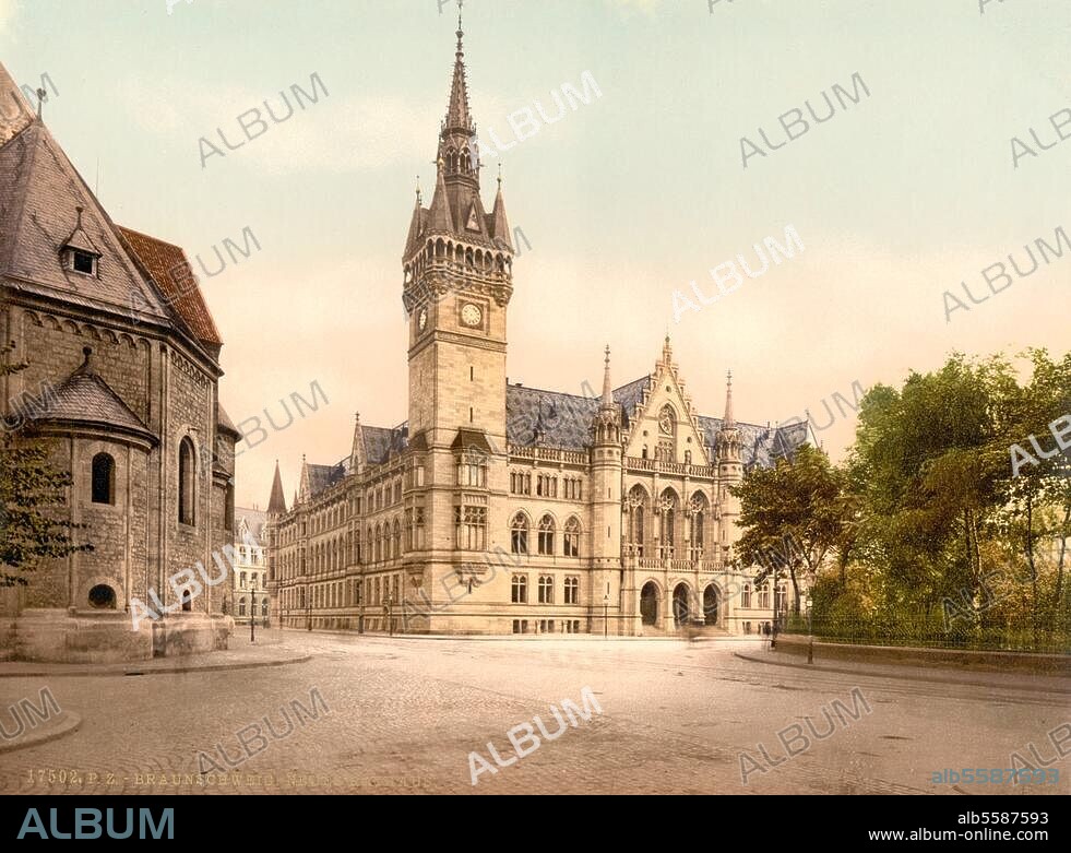 Braunschweig (Niedersachsen), Neues Rathaus. (1895-1900 errichtet von Ludwig Winter). Außenansicht. Photochrom, undat. (um 1900).