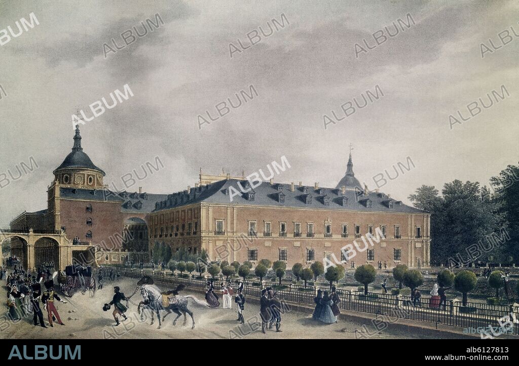 FERNANDO BRAMBILA. PALACIO REAL DE ARANJUEZ - GRABADO SIGLO XIX.
