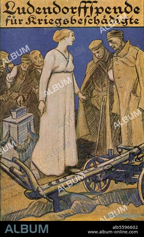 1. Weltkrieg 1914/18 / Postkarten. "Ludendorff-Spende für Kriegsbeschädigte". Farbdruck nach Gemälde von Wilhelm Schulz.