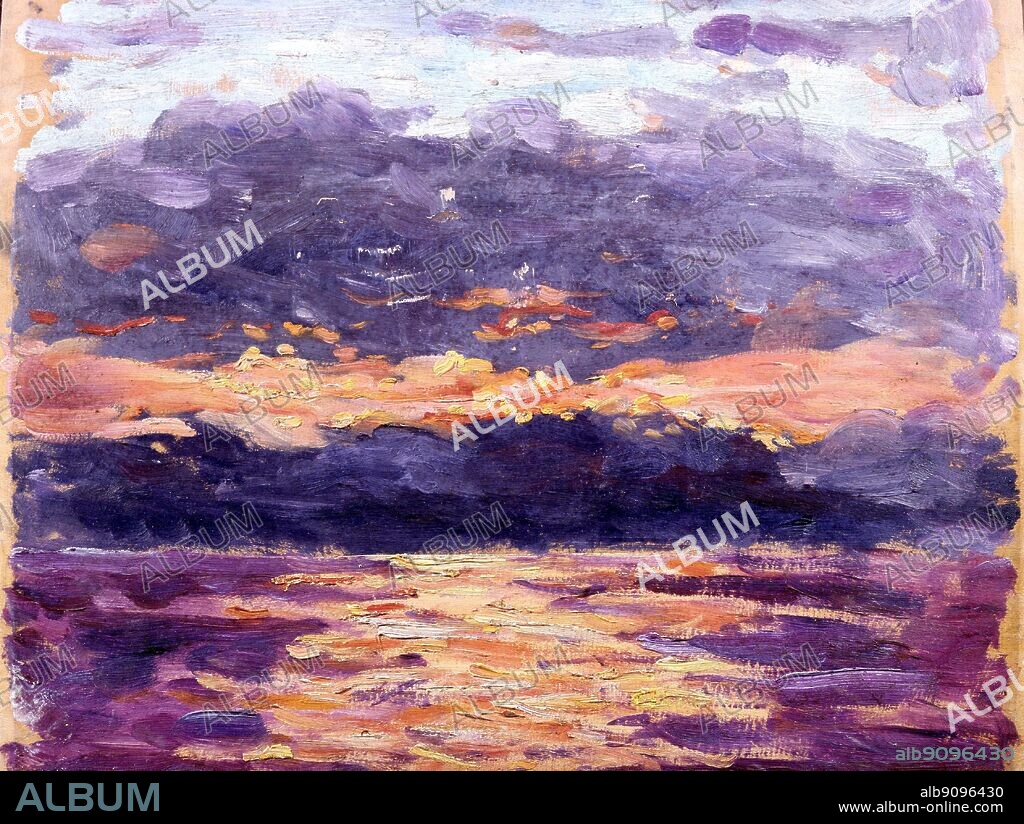 Winston Churchill Sunset over the Sea Orange and Purple 1920s.