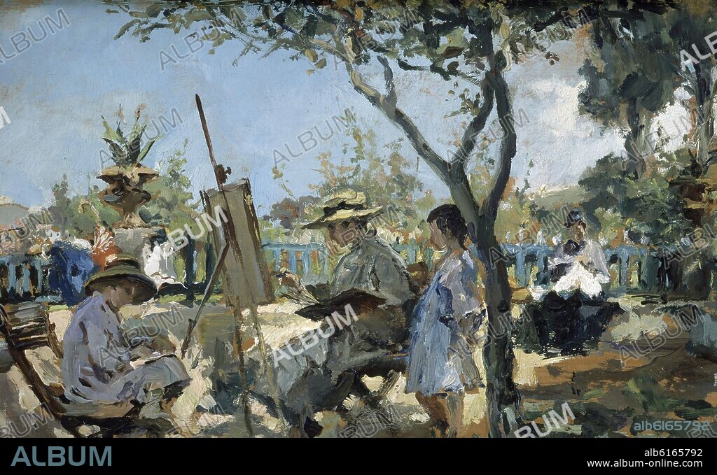 ALEJANDRO FERRANT (1843-1917). LA FAMILIA EN EL JARDIN - SIGLO XIX.