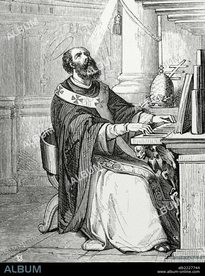 SAN LEON II (? -683). Papa númeo 80 de la Iglesia católica, de 682-683. Grabado.