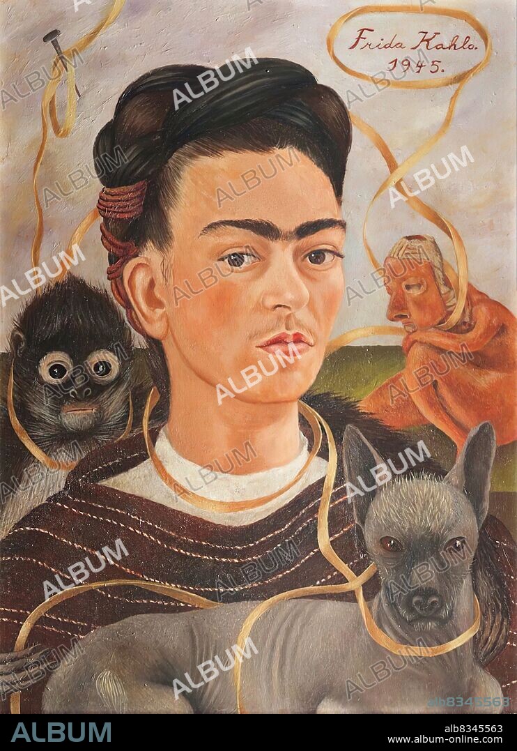 Frida Kahlo / 'Self Portrait with Small Monkey', 1945, Oil on masonite, 41 x 56 cm.