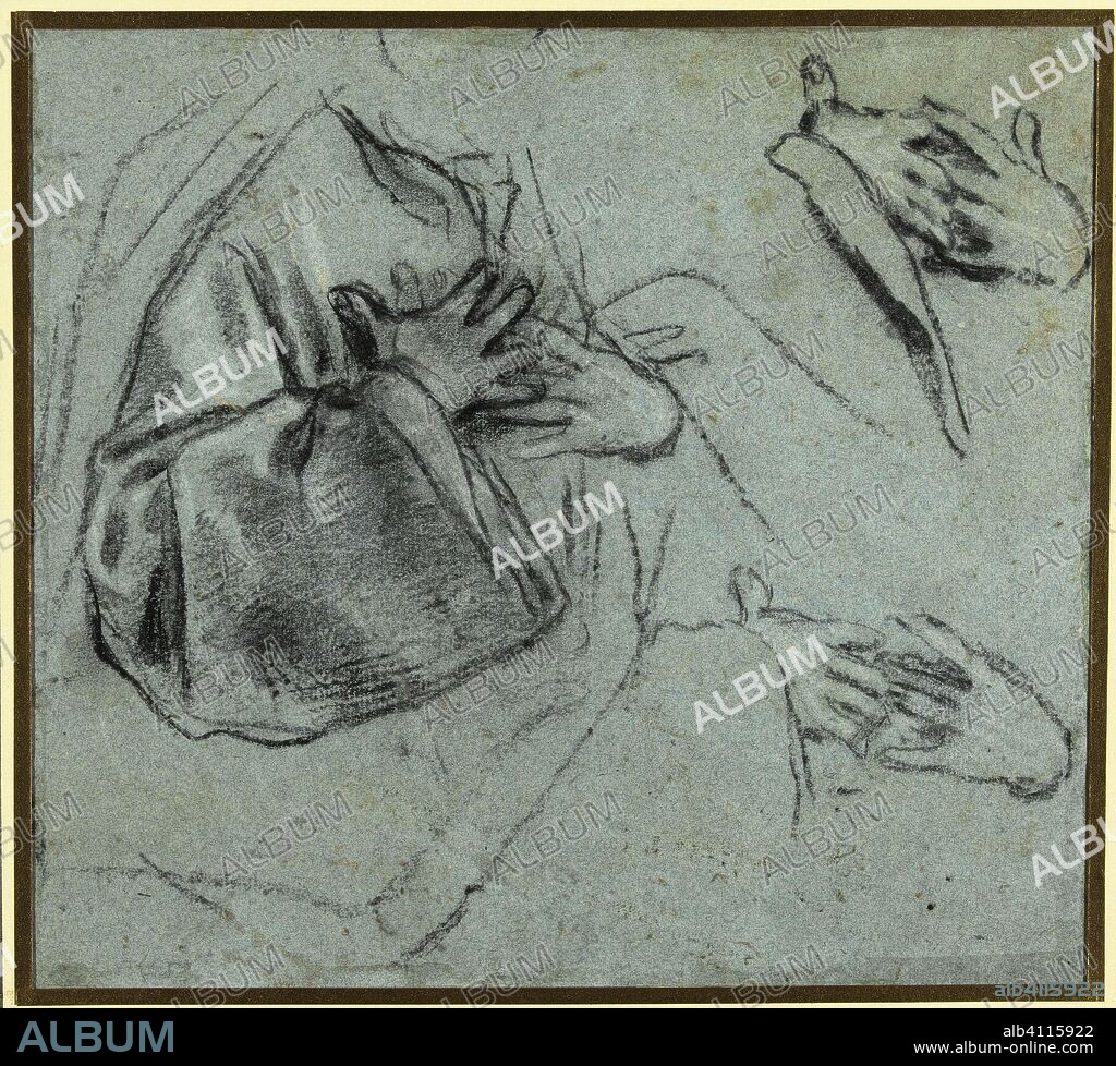 Sketches of hands crossed on the chest. Draughtsman: Paris Bordone. Draughtsman: Giacomo Cavedone (attributed to). Dating: 1588 - 1660. Measurements: h 247 mm × w 270 mm.