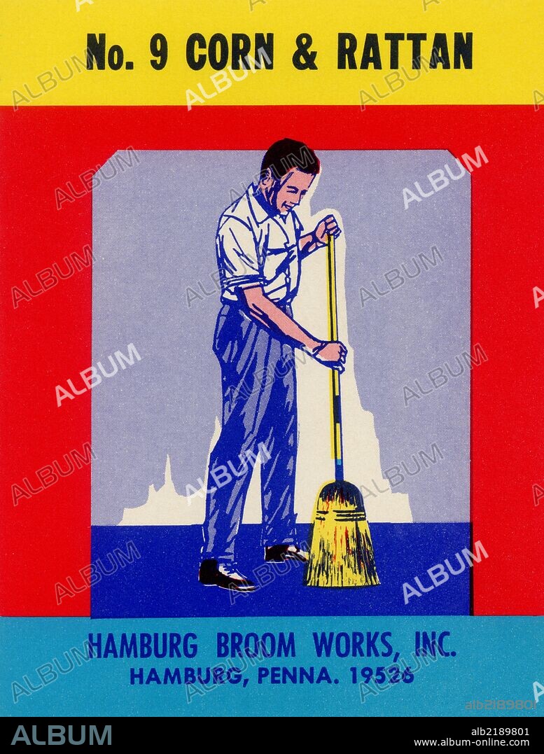 This image if from an original broom label.  Applied as a sticker to the stem of brooms to identify the maker and prove to consumers that one was better than all the others.  These date from around 1910.  Brooms lost their market share after the advent of the vacuum.