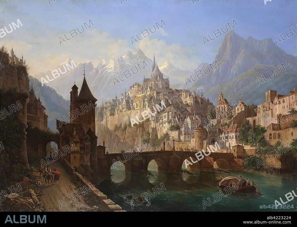 ANDREAS LEONHARD ROLLER. 'Landscape with a Castle'. Germany, 1843. Dimensions: 91x127 cm.