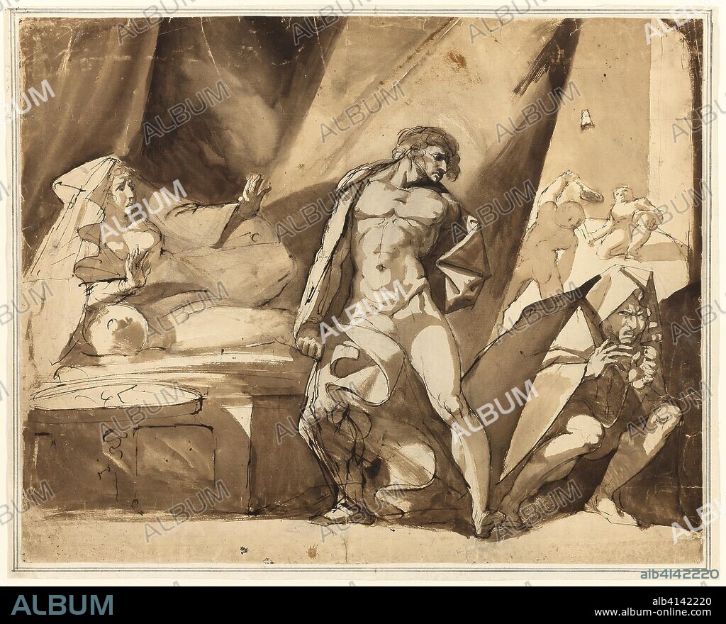 The Discovery (recto), Two Sketches of Standing Male Figures (verso). Henry Fuseli; Swiss, active in England, 1741-1825. Date: 1767-1769. Dimensions: 529 x 658 mm. Pen and brown ink and brush and brown wash, over graphite with traces of opaque brown paint (recto), graphite (verso), on cream laid paper, tipped onto ivory laid paper. Origin: Switzerland.