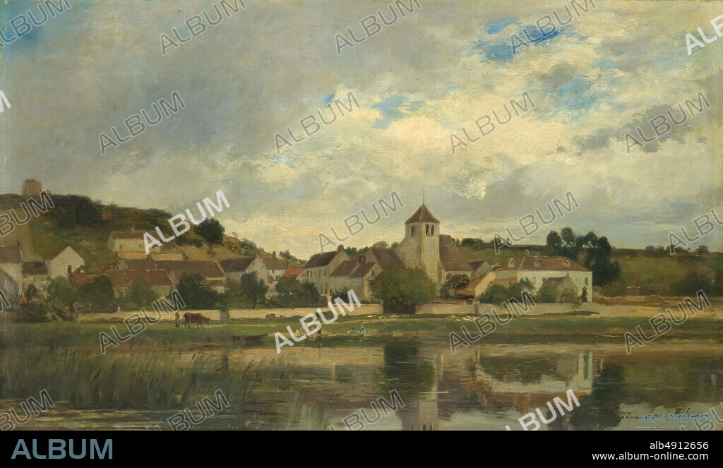 Eugène Lavieille, The Village of La Celle-sous-Moret, Eugène Lavieille (French, Paris 18201889 Paris), Oil on wood, 13 5/8 x 23 in. (34.6 x 58.4 cm), Paintings.
