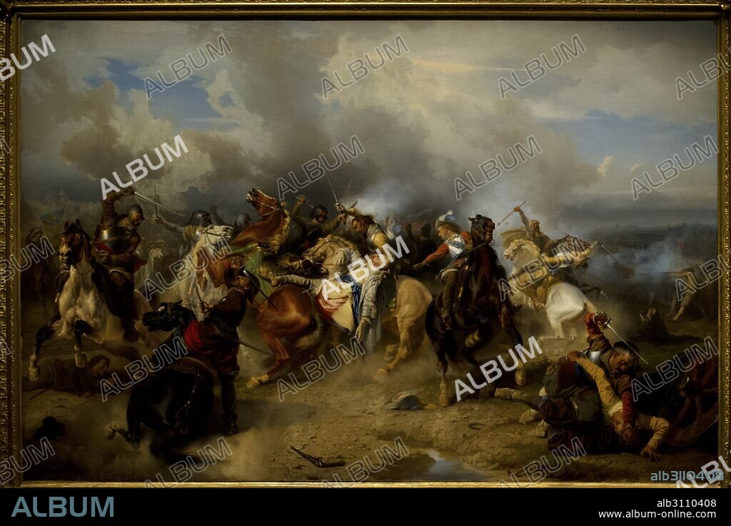 Guerra de los Treinta Años. Guerra religiosa y política que asoló Europa entre 1618 y 1648. Muerte del rey Gustavo II Adolfo de Suecia en la Batalla de Lützen, 1855. Obra de Carl Wahlbom (1810-1858). Museo Nacional (National Museum). Estocolmo. Suecia.