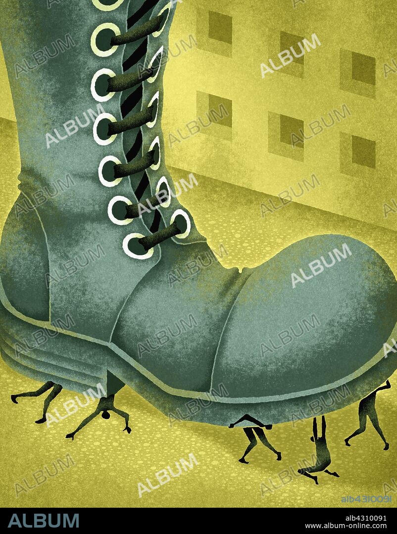 Large boot stomping on small people.