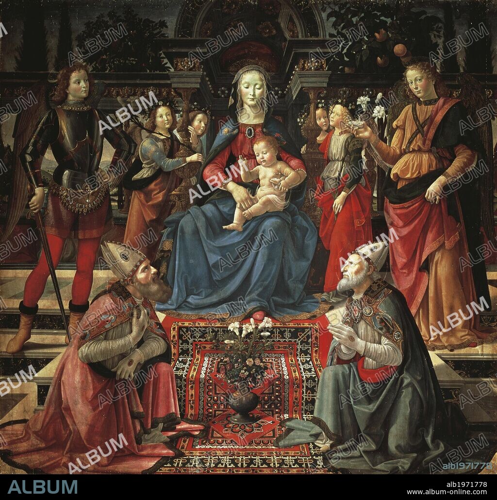 Madonna and Child Enthroned, St Zenobius, St Just, St Michael the Archangel and St Raphael the Archangel, ca 1483, by Domenico Ghirlandaio (1449-1494), tempera on wood, 190x200 cm.