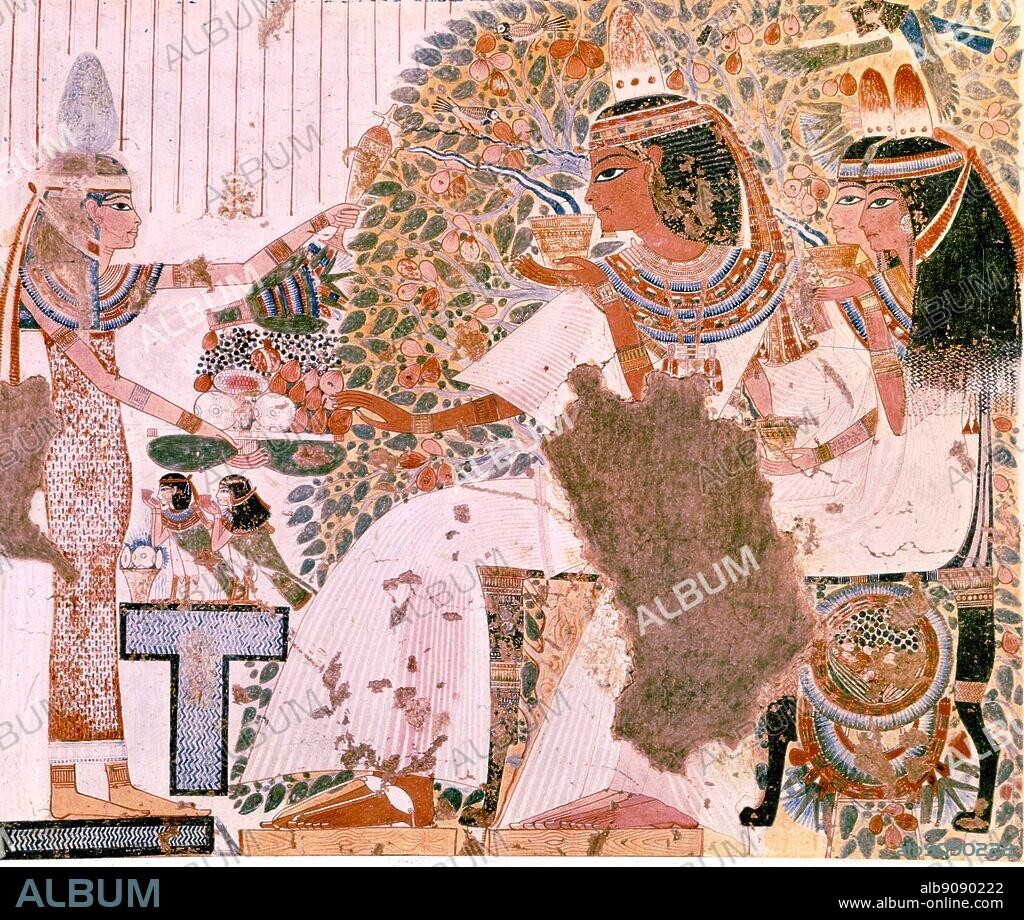 Copy of Man and Wife under Sycamore Tree. Tomb of Usechet, 19th Dynasty.