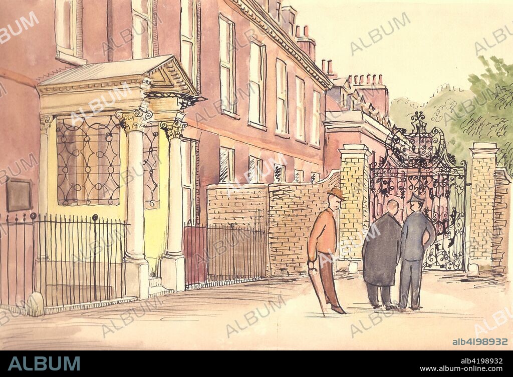 State apartments, Kensington Palace, London, c1950. The section just beyond the gate, (Nos 8 and 9), is where Prince Charles and Diana, Princess of Wales lived after their wedding in 1981. The gate was removed at that time. Shirley Markham (1931-1999) studied Graphic Design and Illustration at Central School of Art in London from 1950-1952. The writer, artist, poet, and illustrator Mervyn Peake (1911-1968) was one of her tutors, and her style of drawing was also influenced by other British illustrators such as Edward Ardizzone, Quentin Blake and Edward Bawden. Markham spent time in the Dolomite Mountains in Italy, and also visited Rome, sketching classical buildings. After graduating from Central, she worked as a graphic designer, producing book illustrations, cartoons for comics, menus and programmes. She gave up her promising career however when she got married in 1957. Middle-class women at that time were expected to devote their energies to bringing up children and running the home, and despite her obvious talent, she lacked the confidence to return to illustration. Her portfolio remained in the family attic for many years, but now her work is published here for the first time.