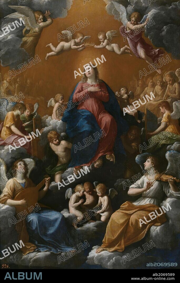 Guido Reni / 'Asunción y Coronación de la Virgen', 1602-1603, Escuela Italiana, Óleo sobre Tabla, 77 cm x 51 cm, P00213.