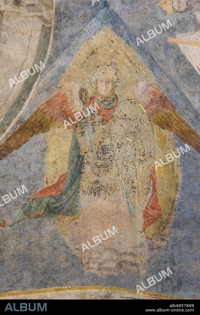 Allegory of the Fortress. Detail of the vault in the Palazzo dell'Arte dei Giudici e Notai, or Proconsolo in Florence. Frescoes by Jacopo di Cione (brother of Orcagna, 1366-1406).