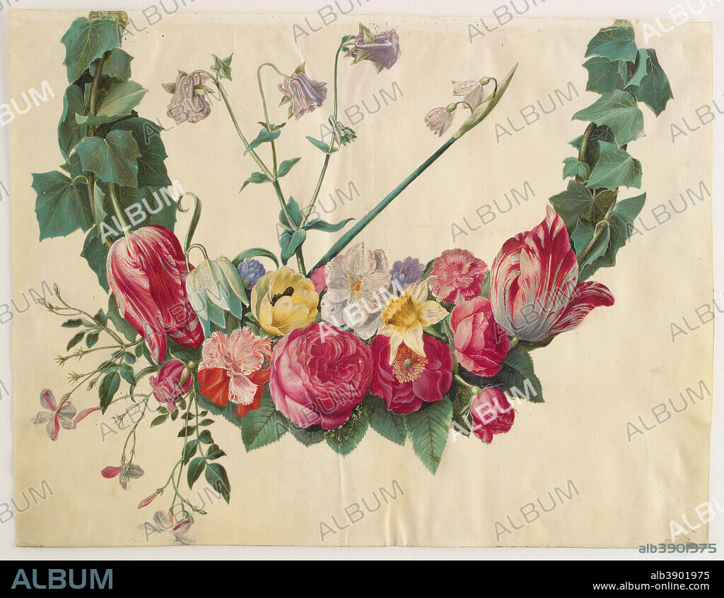 HANS SIMON HOLTZBECKER. Blomsterranke. Date/Period: From 1649 until 1659. Painting. Gouache. Height: 505 mm (19.88 in); Width: 385 mm (15.15 in).