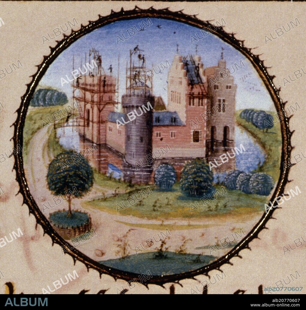 DREUX JEAN. CRONICAS DE LAS CRUZADAS - RECONSTRUCCION DE UN CASTILLO - MINIATURA DEL SIGLO XV - Conj nº 77240.