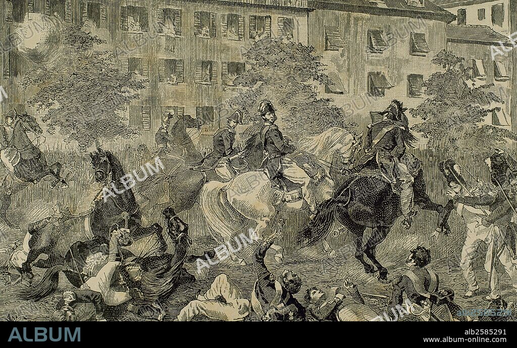 FIESCHI, Giuseppe (Murato, 1790-París, 1836). Conspirador. Dirigió en París un atentado que resultó fallido contra el rey Luis Felipe de Francia (28 julio de 1835) en plena calle. Fue guillotinado junto con otros tres cómplices. Grabado del siglo XIX con la representación del atentado.