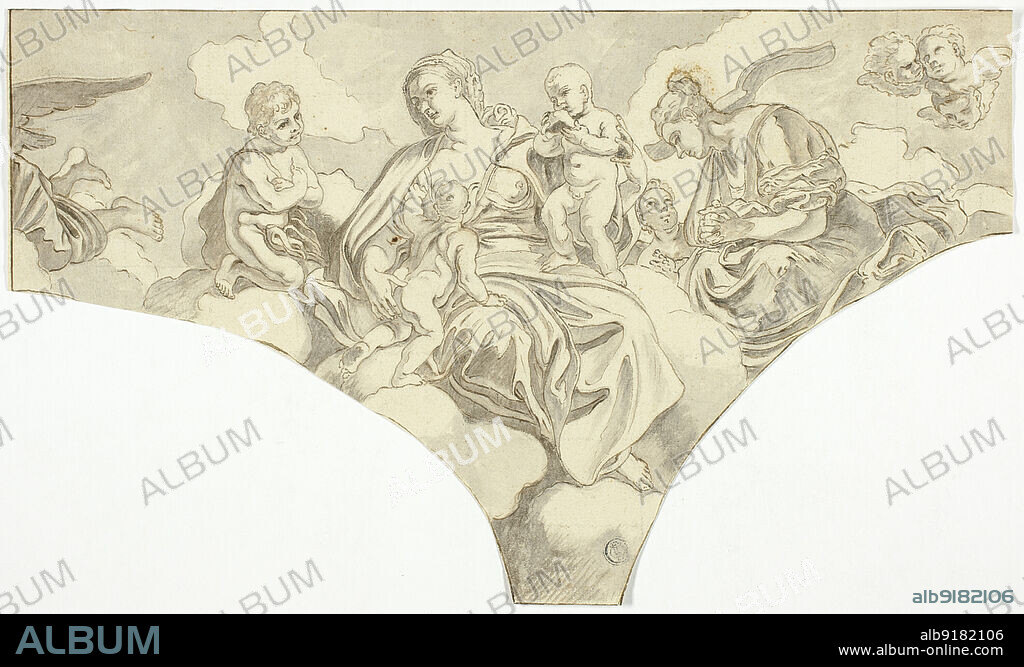 Spandrel Decoration with Seated Allegorical Female Figures of Charity and Obedience, n.d. Studio of Francesco Solimena.