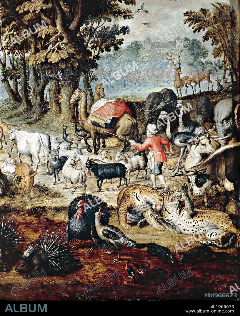 The animals entering Noah's Ark, by Jan van Kessel II (1626-1679), oil on panel, 55x43 cm. Detail.