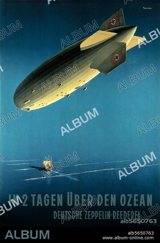 Verkehr:. Luftfahrt / Luftschiffe. "In 2 Tagen über den Ozean / Deutsche Zeppelin-Reederei". Plakat, 1936. Entwurf: Ottomar Anton (1895-1976). Berlin, SMB, Kunstbibliothek.