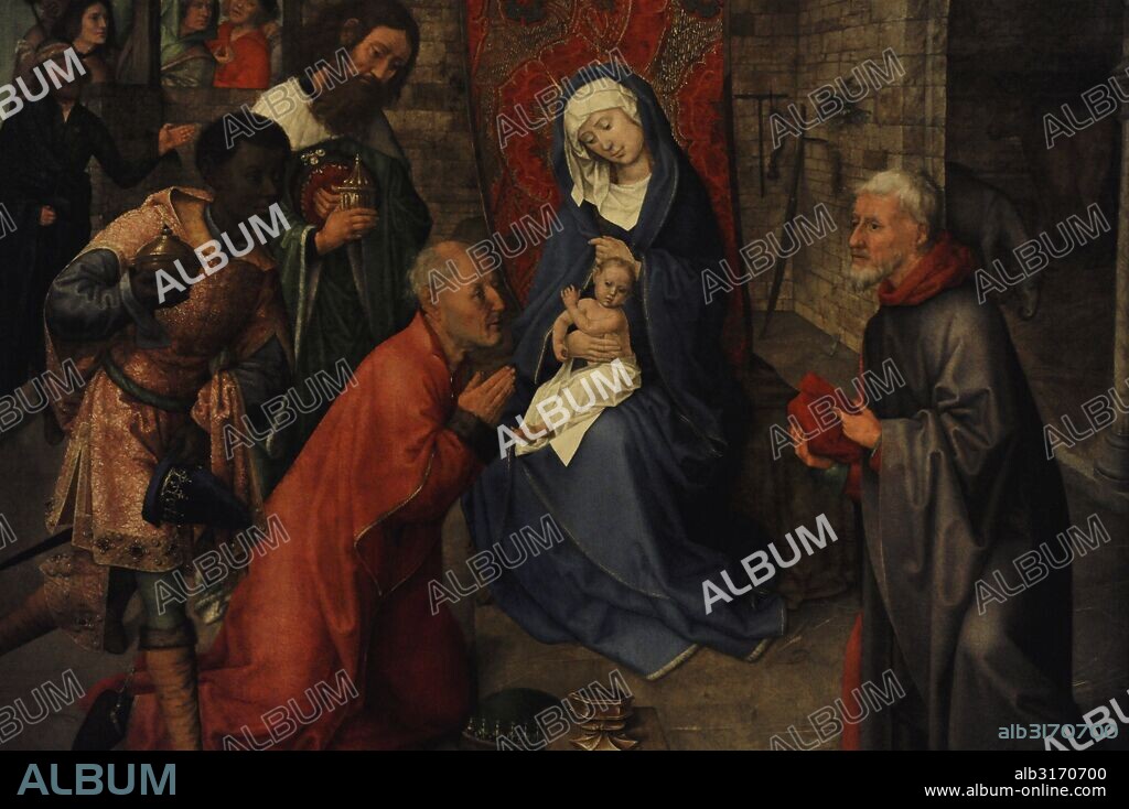 Hugo van der Goes (h.1440-1482). Pintor flamenco. Tríptico de La Adoración de los Reyes Magos (panel central). Detalle. Museo del Hermitage (The State Hermitage Museum). San Petersburgo. Rusia.