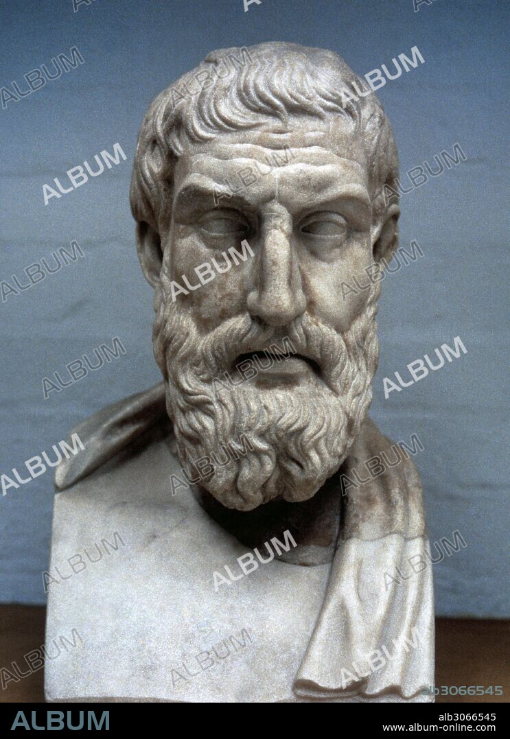 Epicuro (Samos, h.341-Atenas,270 a. C). Filósofo griego. En el año 306 a. C fundó en Atenas su escuela o jardín. Busto de Epicuro datado entre 1 y 160. Mármol. Hallado en la Villa Casali (Roma, Italia). Museo Británico. Londres. Inglaterra.
