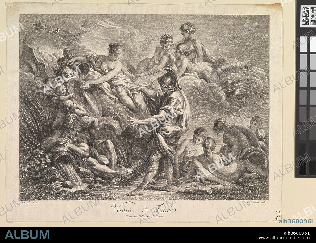 Venus and Aeneas. Artist: After François Boucher (French, Paris 1703-1770 Paris); Pierre François Courtois (French, Paris 1736-1763 Rochefort). Dimensions: Sheet (trimmed): 10 13/16 × 13 11/16 in. (27.5 × 34.8 cm). Date: mid-18th century.