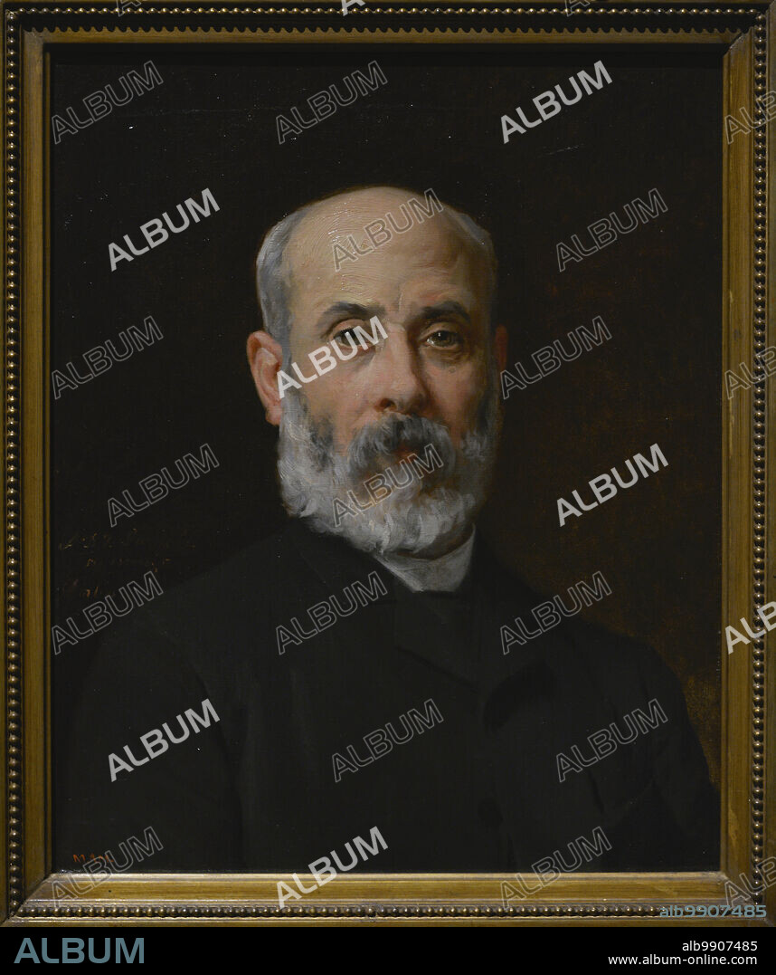 ANTONIO CABA Y CASAMITJANA (1838-1907). SPANISH PAINTER.. Juan Samsó Lengly (1834-1908). Spanish sculptor. The sculptor Samsó. Portrait by Antonio Caba Casamitjana (1838-1907), ca. 1895. Oil on canvas, 52 x 43 cm. Prado Museum. Madrid. Spain.